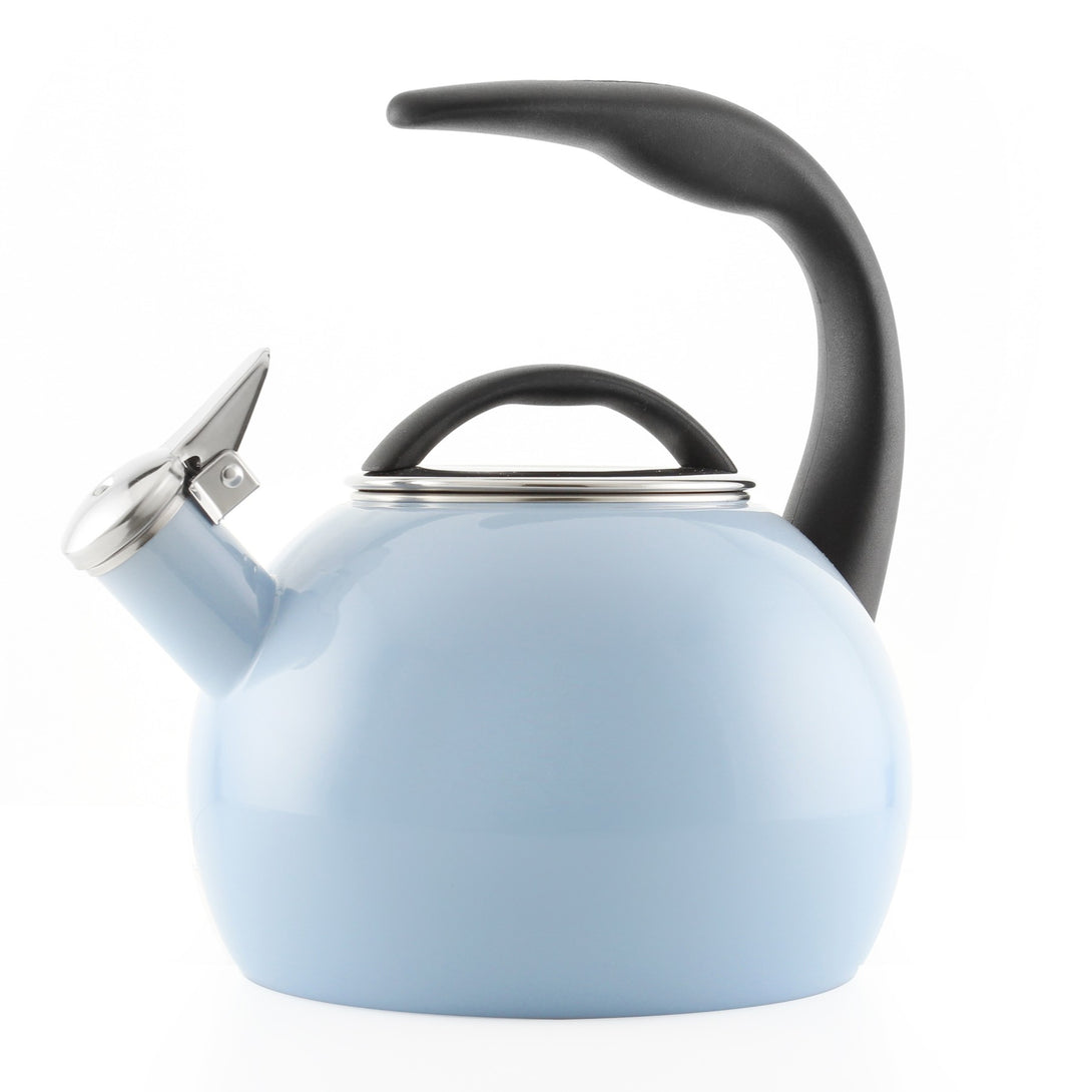 Enamel-on-Steel Anniversary Teakettle Collection 2 Quart side view in light blue