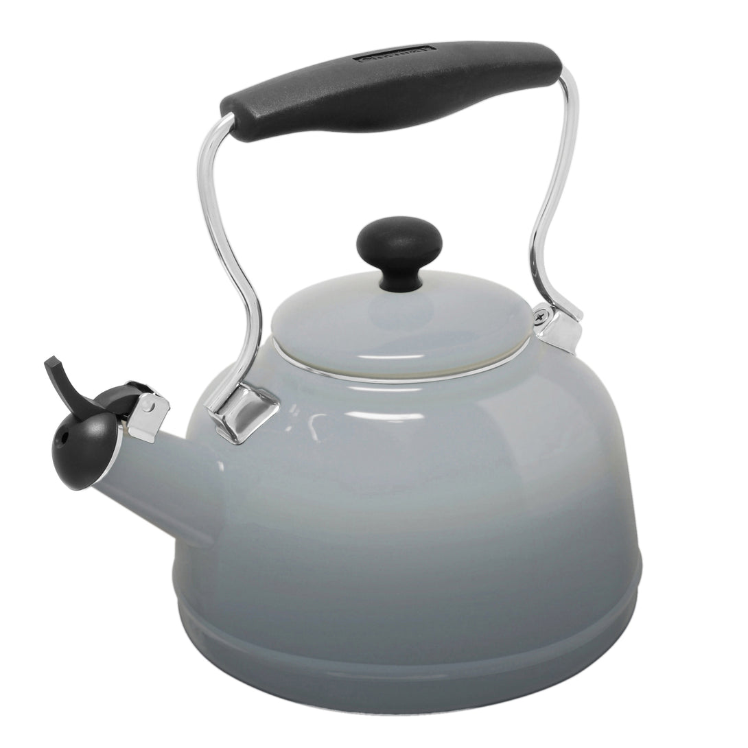 enamel on steel lake teakettle 1.7 quart gray