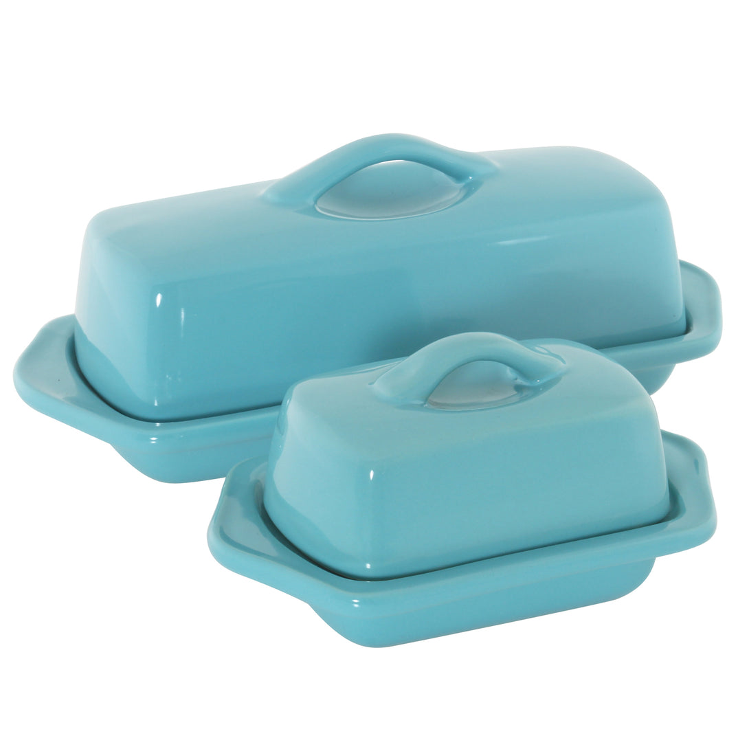 aqua set of mini and full size butter dishes