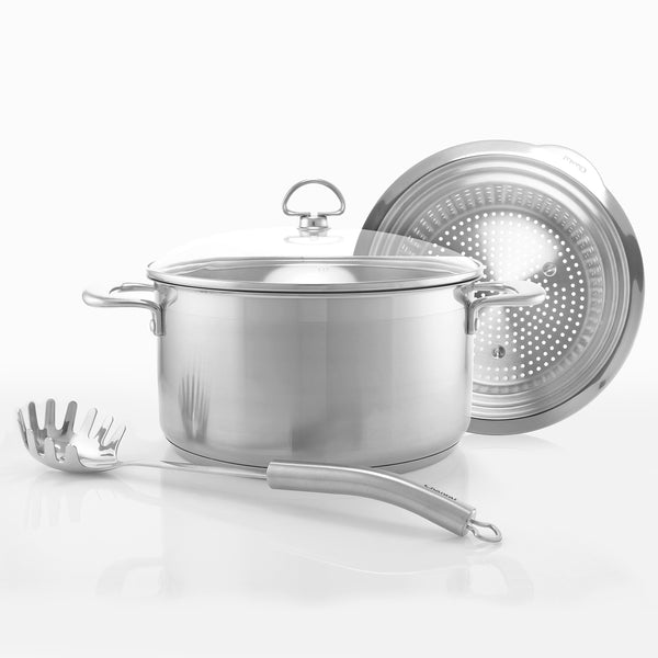 pasta set including steamer strainer 6 quart stock pot and spaghetti fork