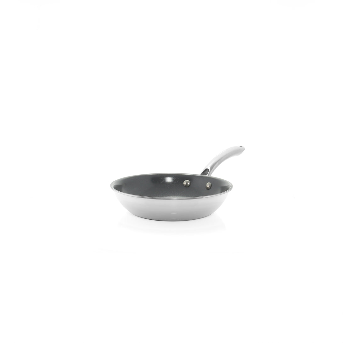 3.clad fry pan tri-ply ceramic coated polished 8 inch