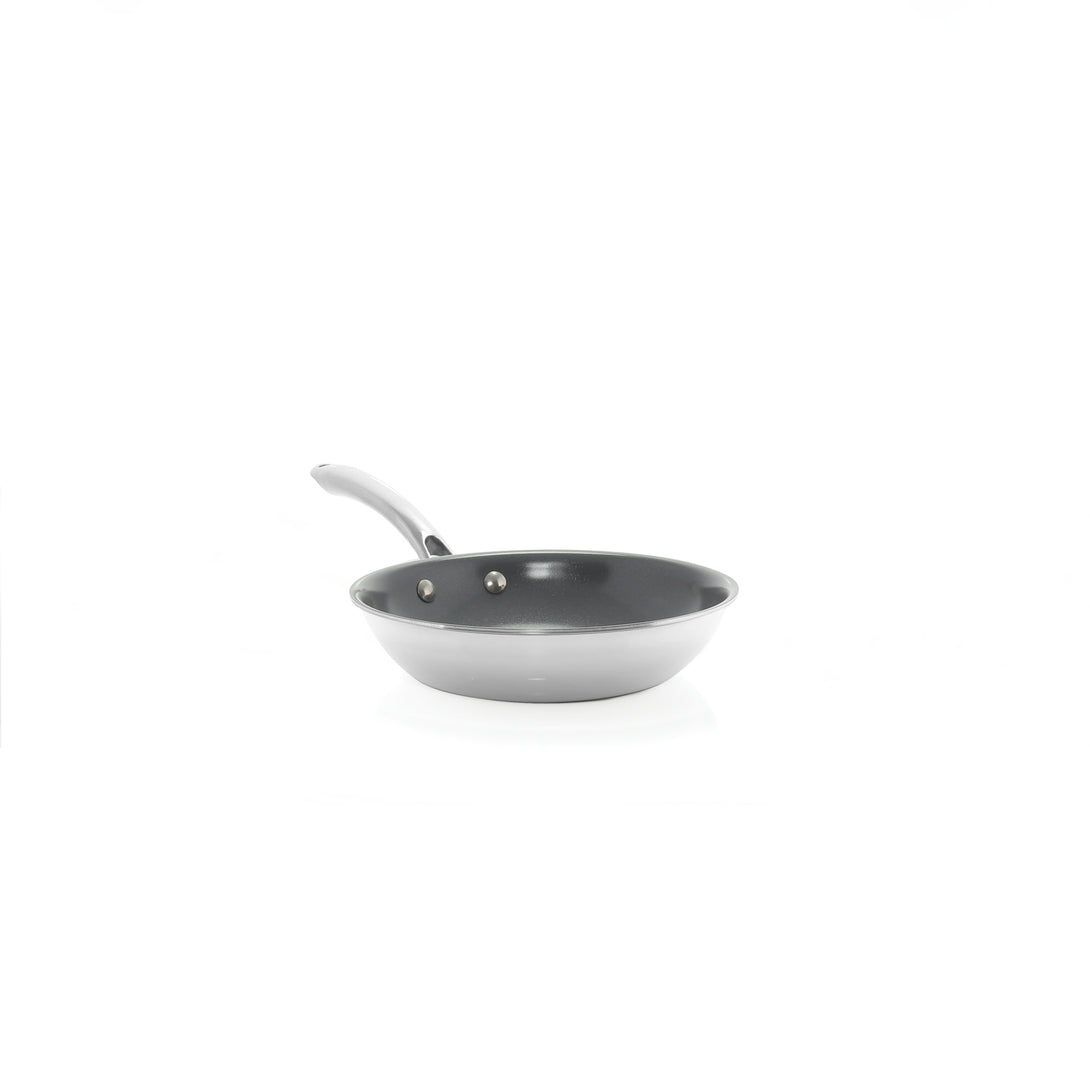 3.clad fry pan tri-ply ceramic coated polished 8 inch