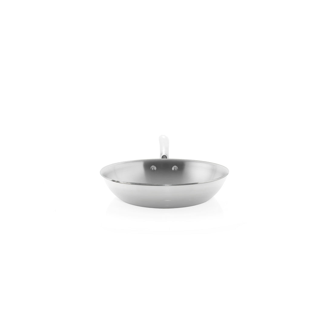 3.clad fry pan tri-ply polished 10 inch front view