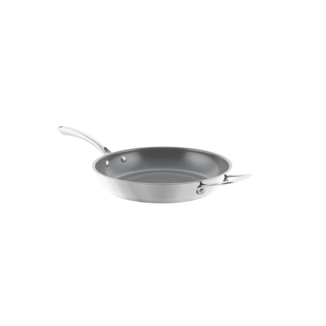 3.clad fry pan tri-ply ceramic coated polished 11 inch