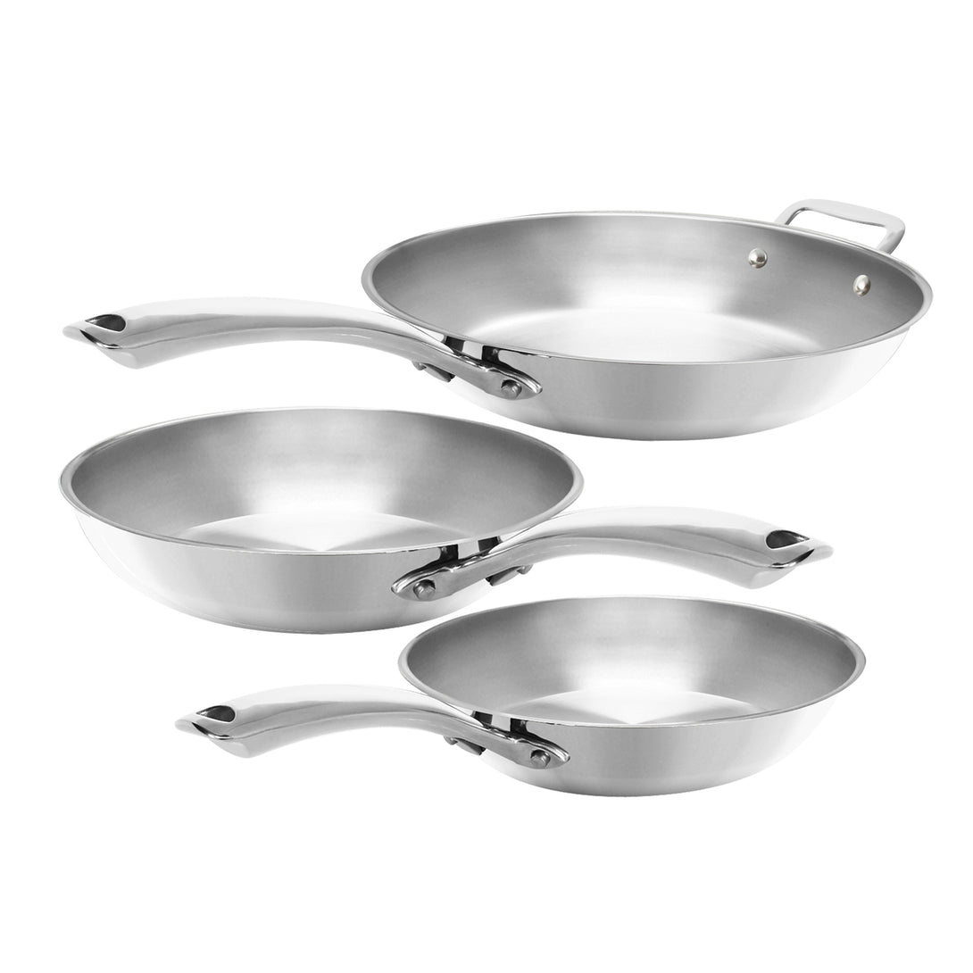 3.clad stainless steel fry pan set of 3