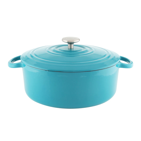 Turquoise cast-iron round dutch oven with premium enamel interior and exterior 7 quart stainless knob